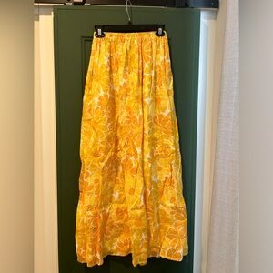 Floral yellow and orange linen maxi skirt